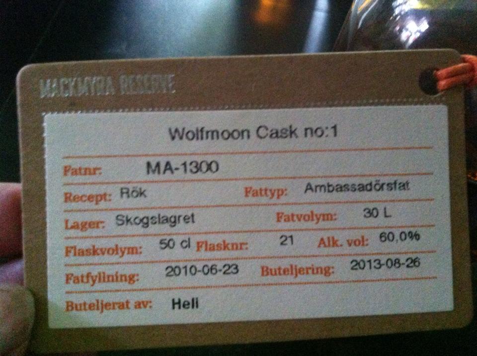 Mackmyra privatfat, "Wolfmoon cask no 1": vi vill ha mer sådant här, Mackmyra!
